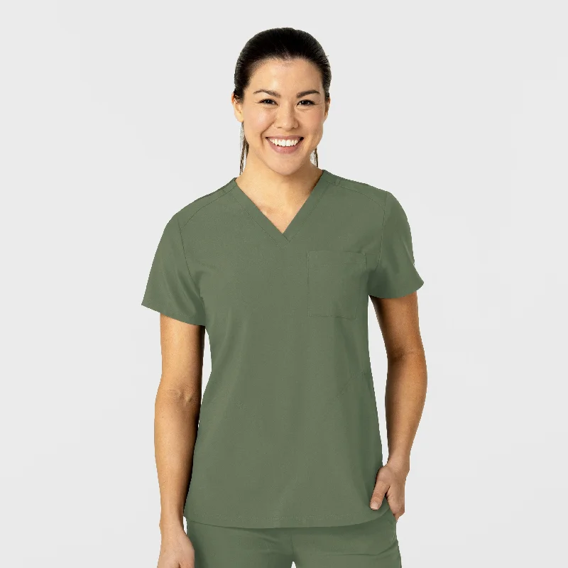 W123 Women's Flex-n-Reach V-Neck Scrub Top - Olive