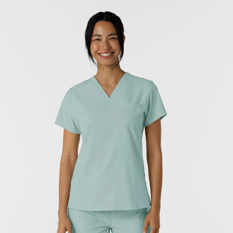 W123 Women's Flex-n-Reach V-Neck Scrub Top - Sky Blue