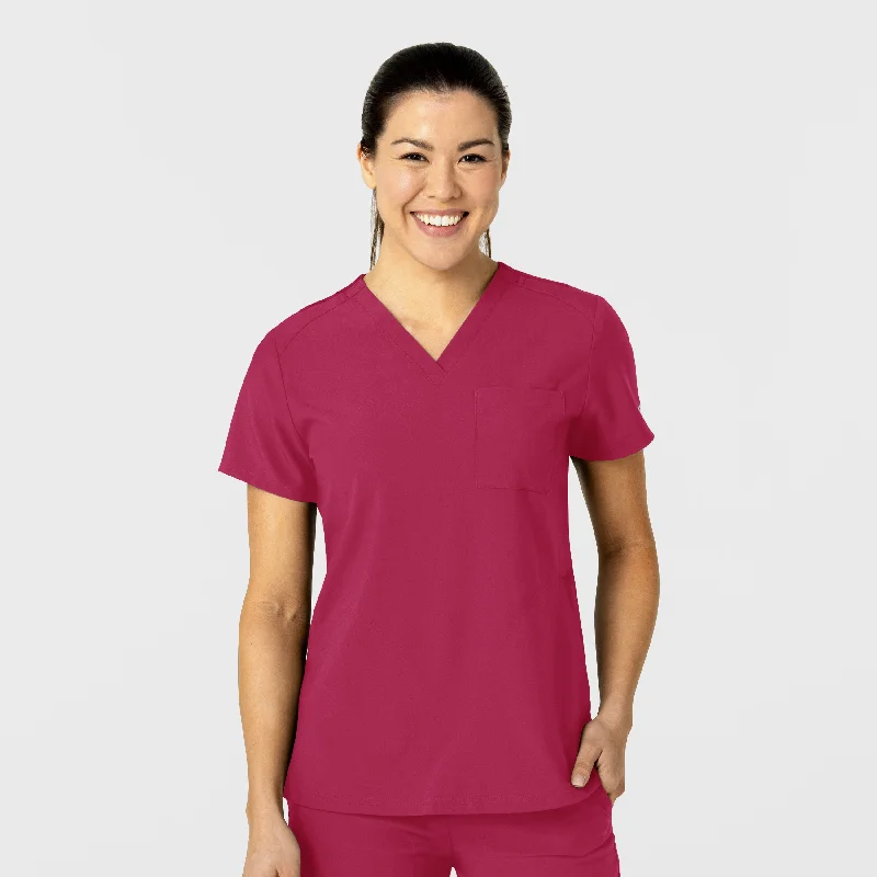 W123 Women's Flex-n-Reach V-Neck Scrub Top - Viva Magenta