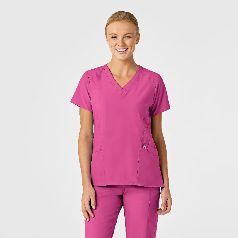 W123 Women's Stylized V-Neck Scrub Top - Hot Pink