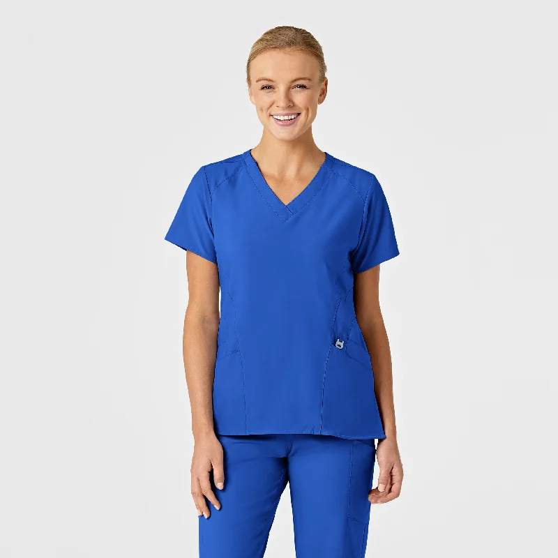 W123 Women's Stylized V-Neck Scrub Top - Royal