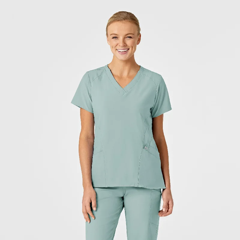 W123 Women's Stylized V-Neck Scrub Top - Sky Blue