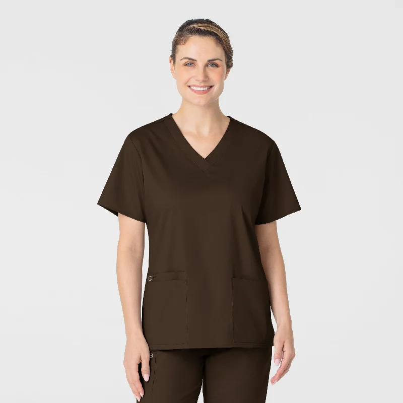 WonderWORK Women's V-Neck Scrub Top - Chocolate