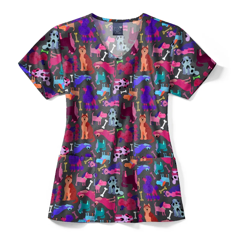 Zoe+Chloe Performance V-Neck Print Scrub Top - Paw Squad