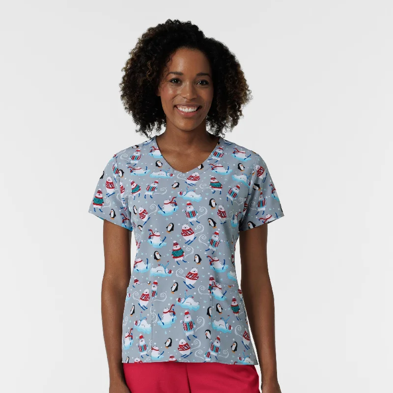 Zoe+Chloe Performance V-Neck Print Scrub Top - 'Tis the Skison