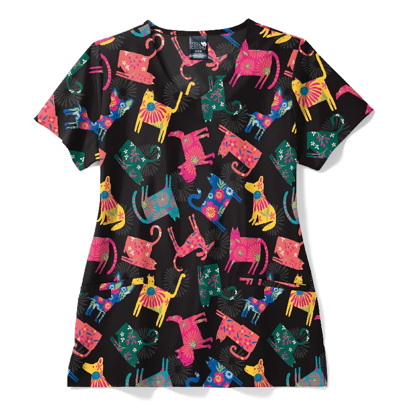 Zoe+Chloe V-Neck Border Print Scrub Top - Pawsitive Vibes